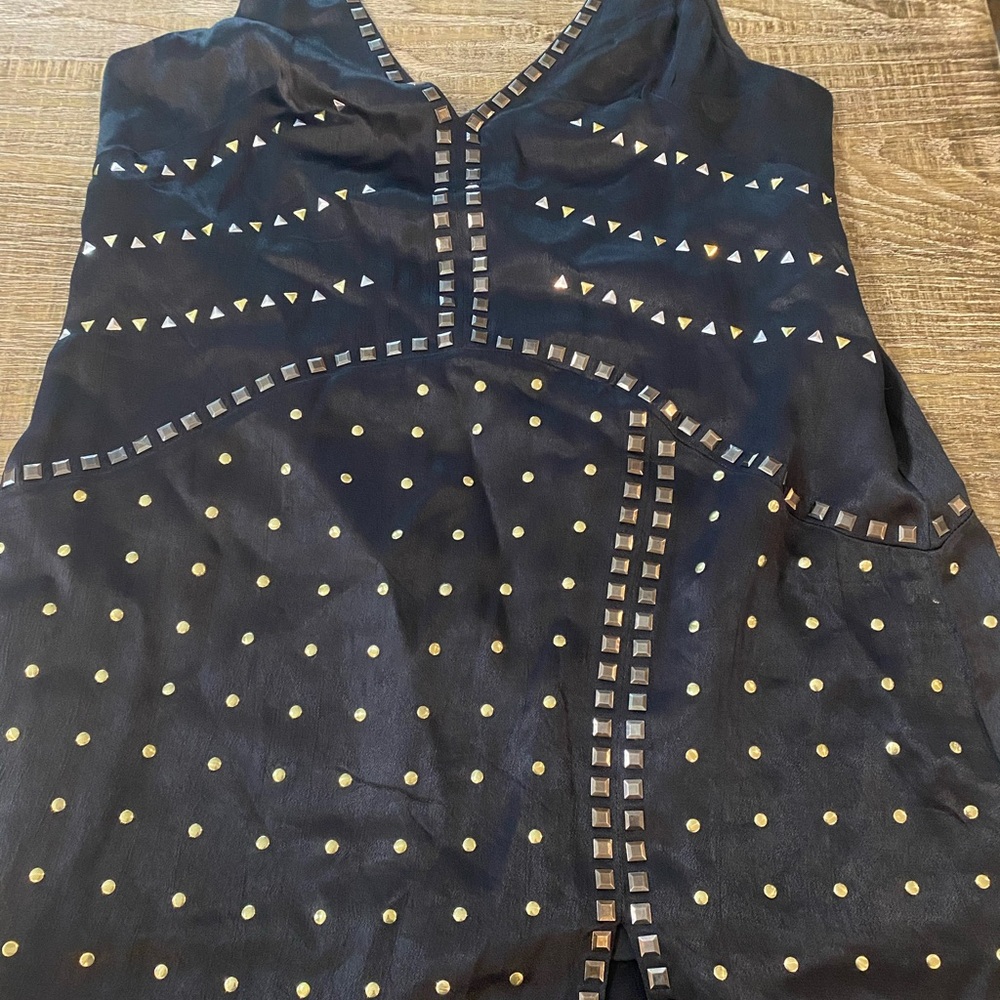 Anthropologie Black and Gold Mini Dress